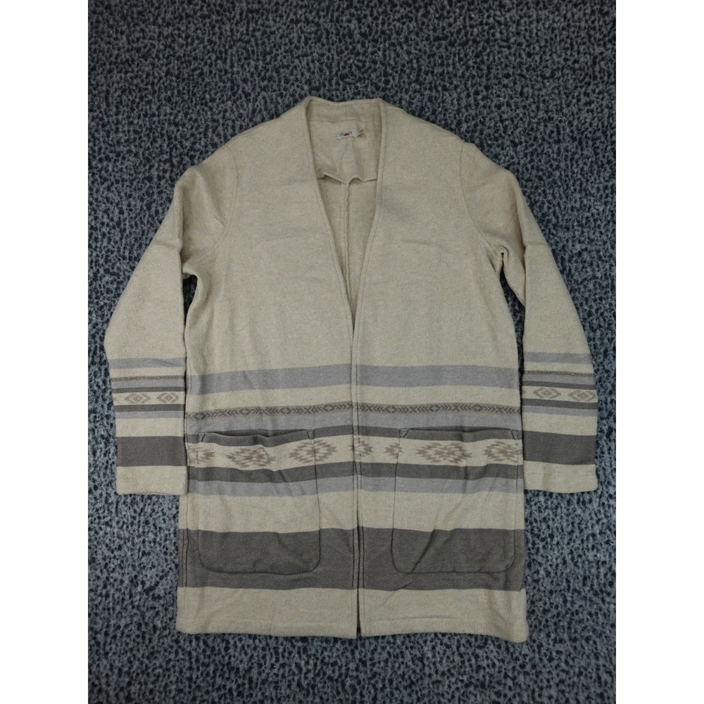 Faherty Cardigan Sweater Women Medium Beige Southwestern Open Front 11740